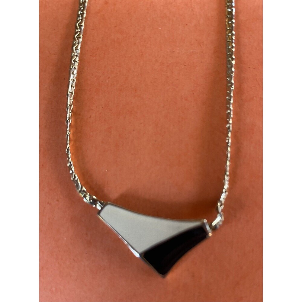 Vintage Necklace Choker Women’s 16” Gold Tone Black White MCM Art Deco